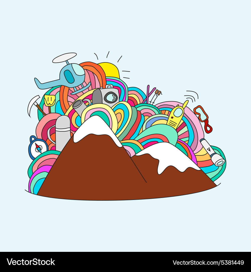 Abstract doodle pattern with objects for ski vector image