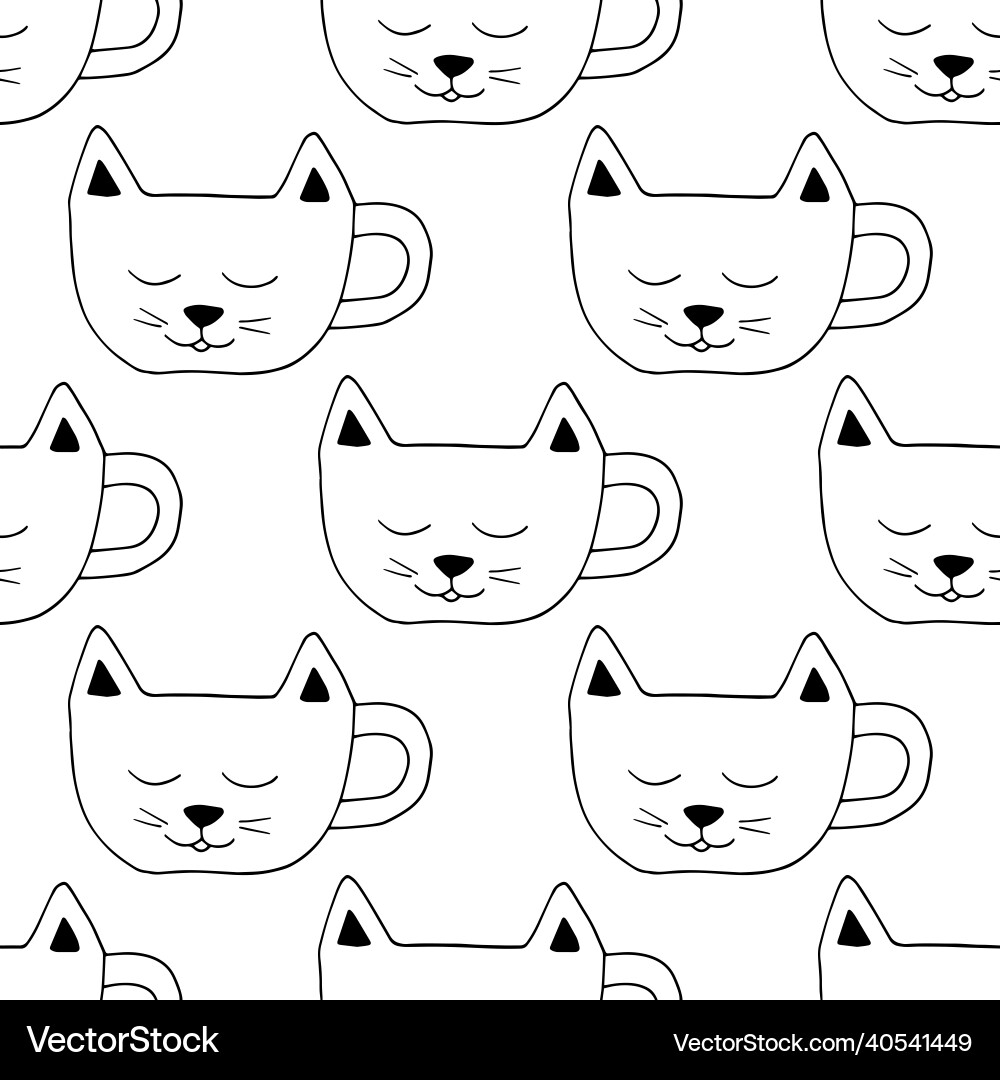 Cup in the form of a cat face seamless pattern Vector Image