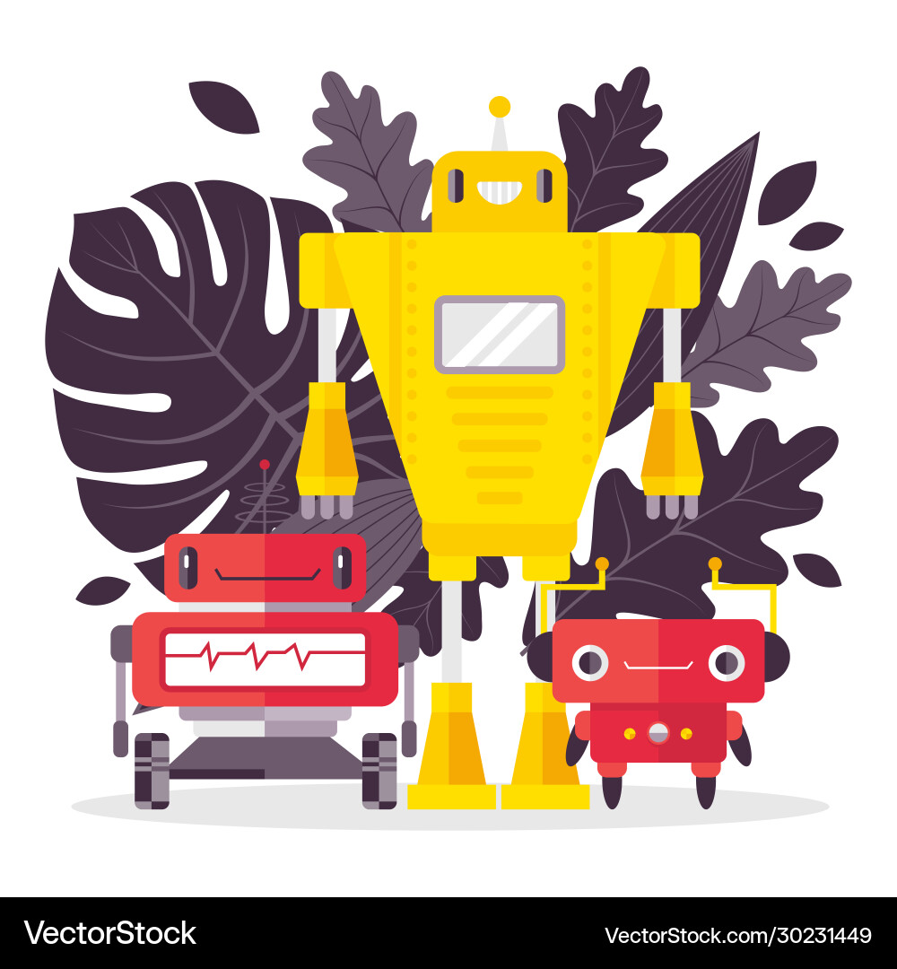 Different character robot to help people isolated Vector Image