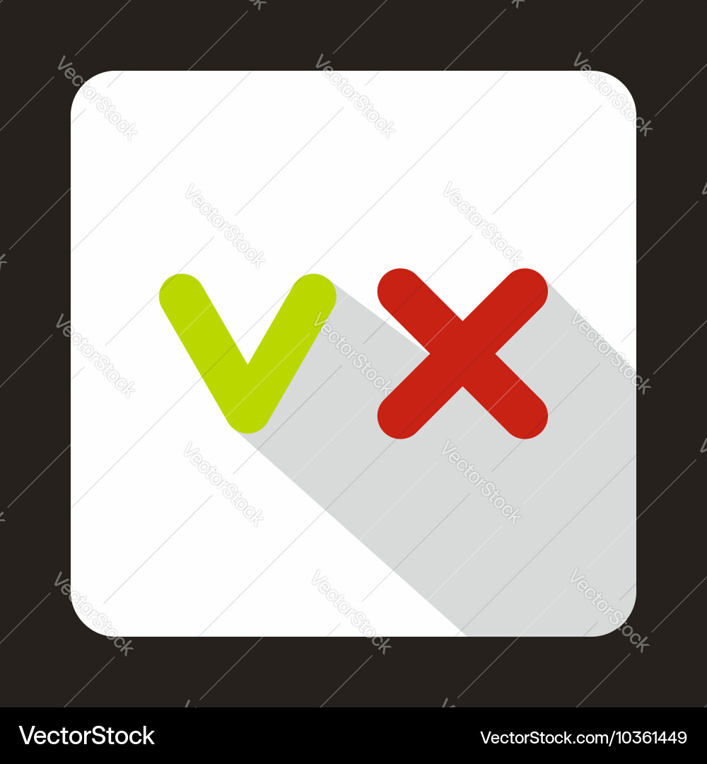 Green tick and red cross icon flat style vector image