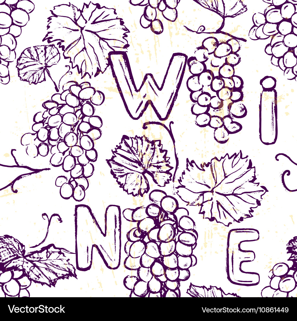 Ink hand drawn seamless pattern with grape vector image