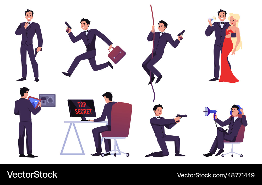 Isolated set for secret agent Vector Image