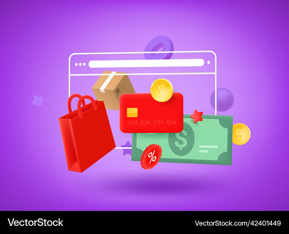 Making purchases via internet browser shopping Making purchases via internet browser shopping vector image