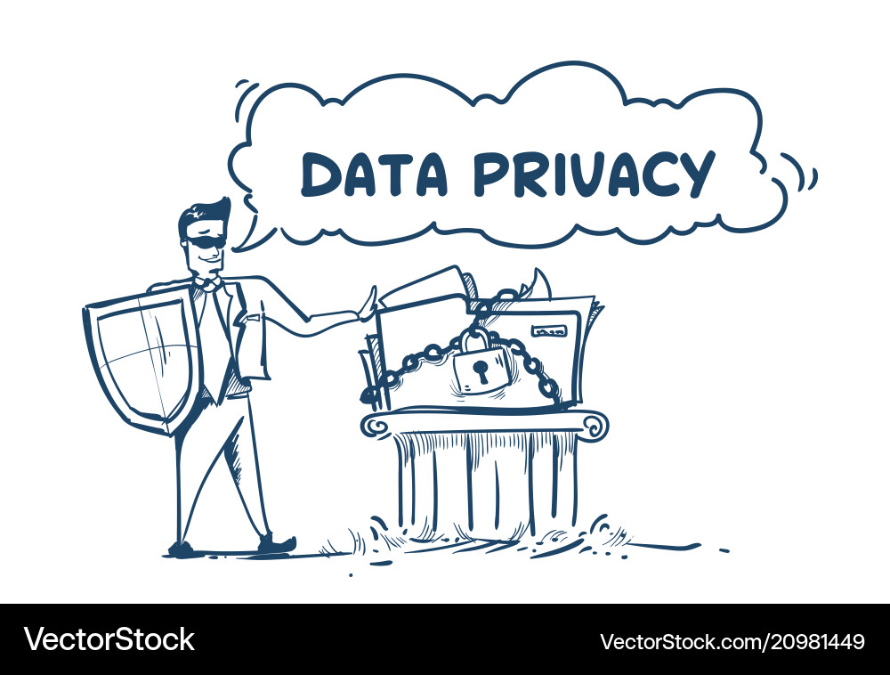 Man in business suit shield security data privacy Man in business suit shield security data privacy vector image