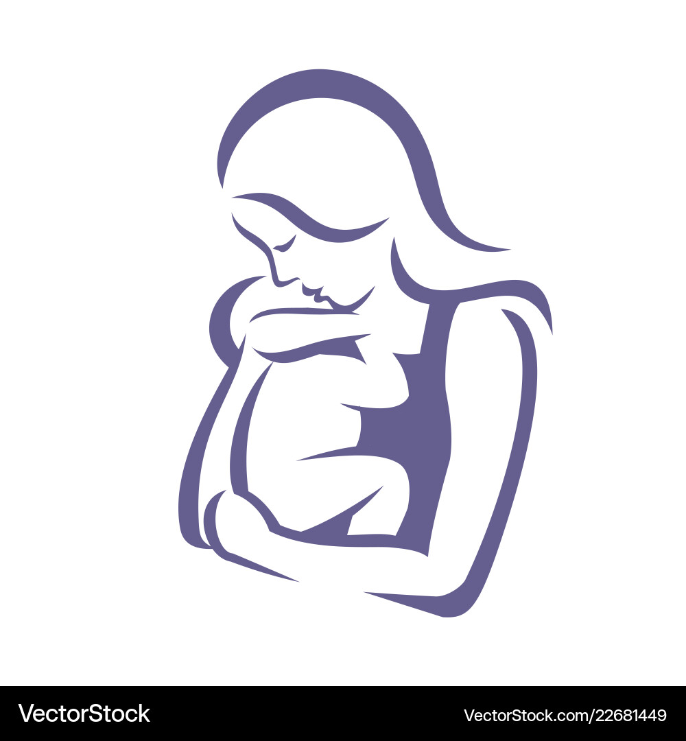 Mother and baby stylized symbol childcare logo vector image