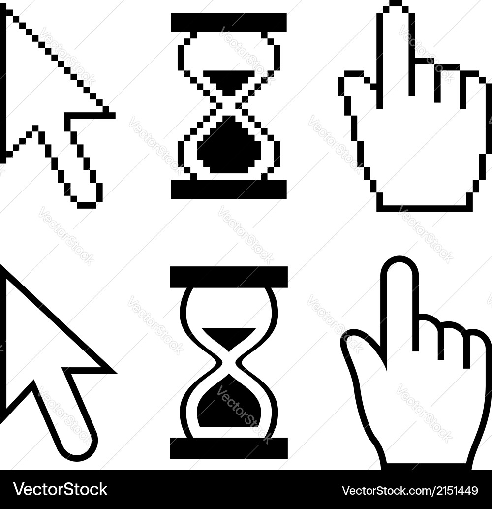 Pixel cursors icons hand cursor mouse pointer vector image