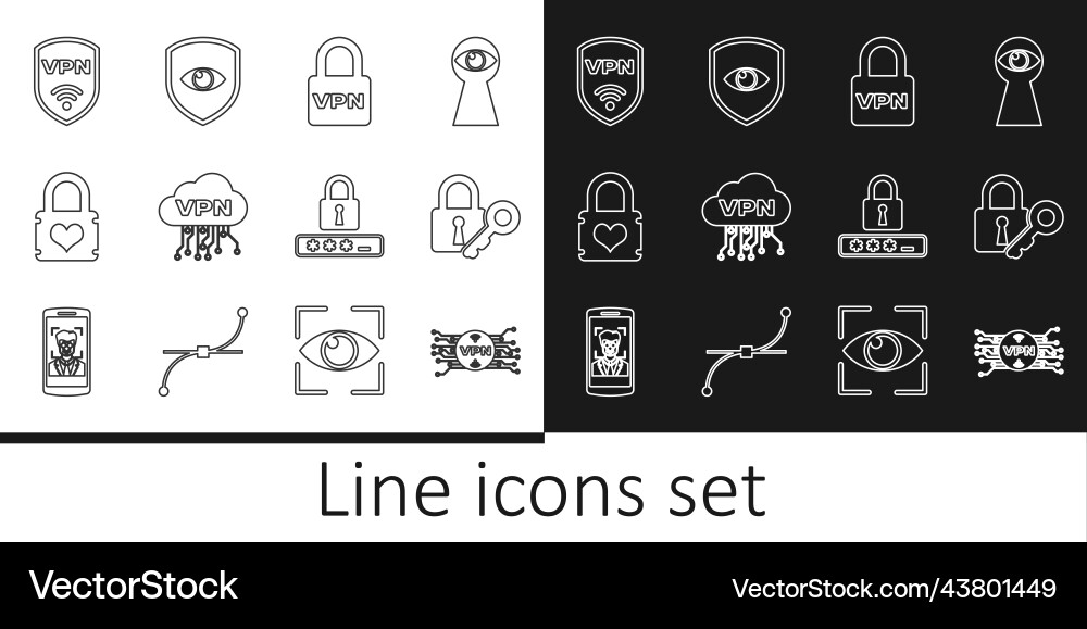 Set line vpn with microchip circuit lock and key Set line vpn with microchip circuit lock and key vector image