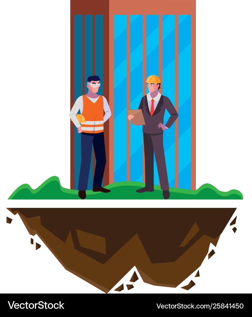 Builder constructor with engineer and building Builder constructor with engineer and building Vector Image