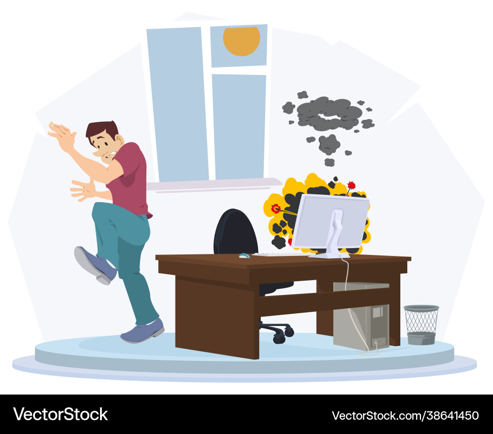 Explosion computer during work for internet vector image
