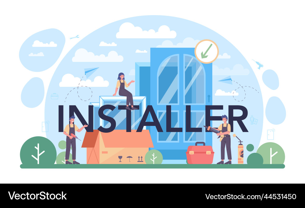 Installer typographic header worker in uniform Vector Image