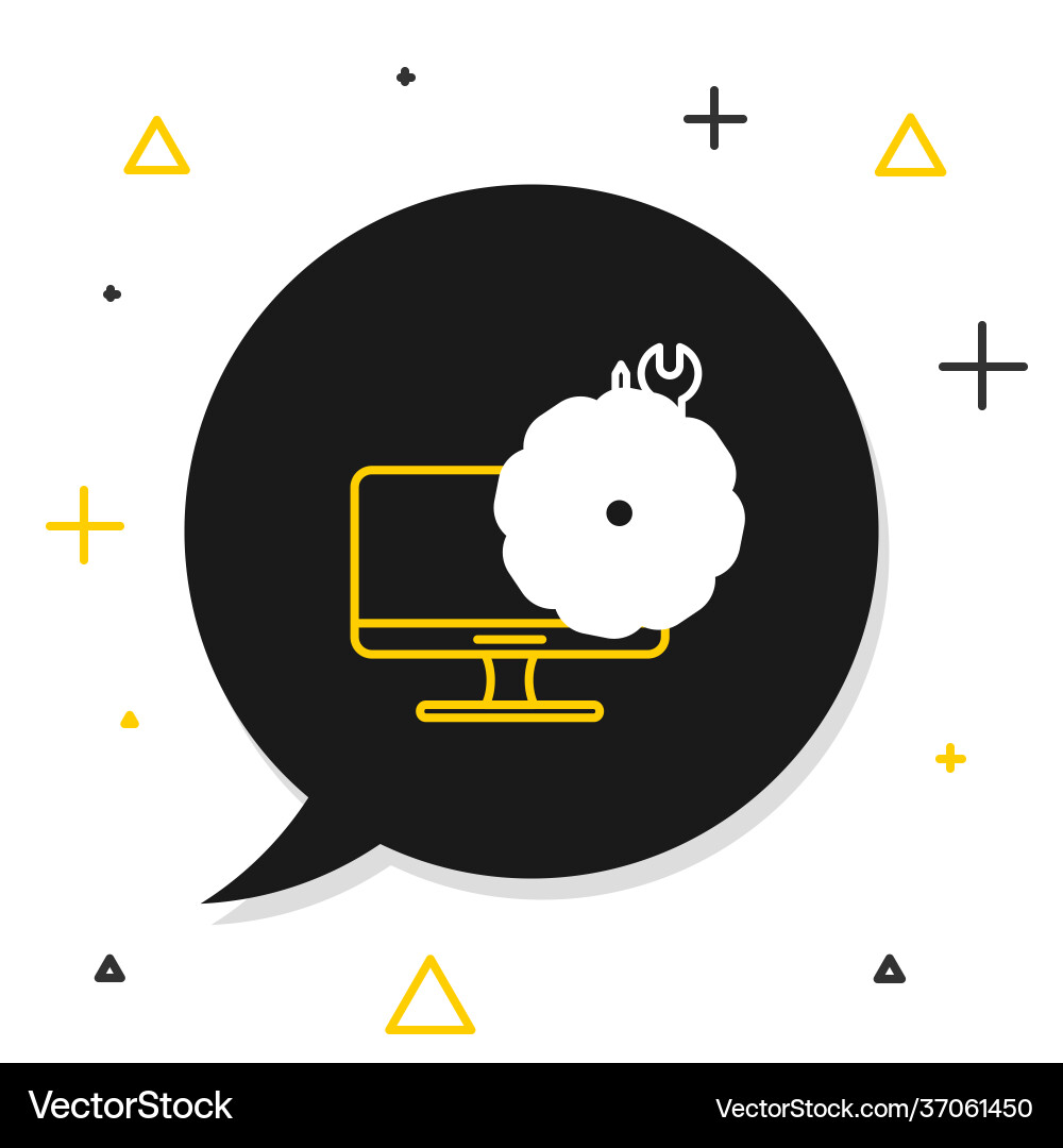 Line computer monitor with screwdriver and wrench Line computer monitor with screwdriver and wrench vector image