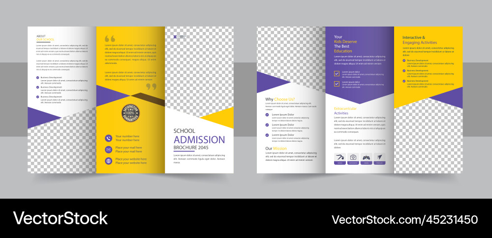 Schulaufnahme Trifold Broschüre Design Schulaufnahme Trifold Broschüre Design vektorbild