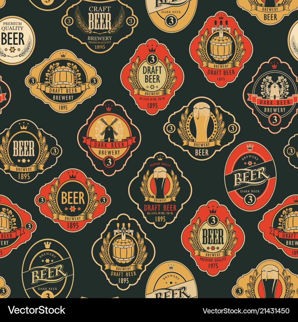 Seamless pattern with various beer labels Seamless pattern with various beer labels vector image