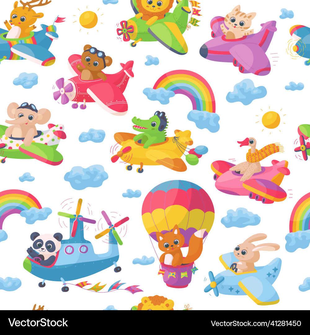 Seamless repeatable pattern with animals on planes Vector Image