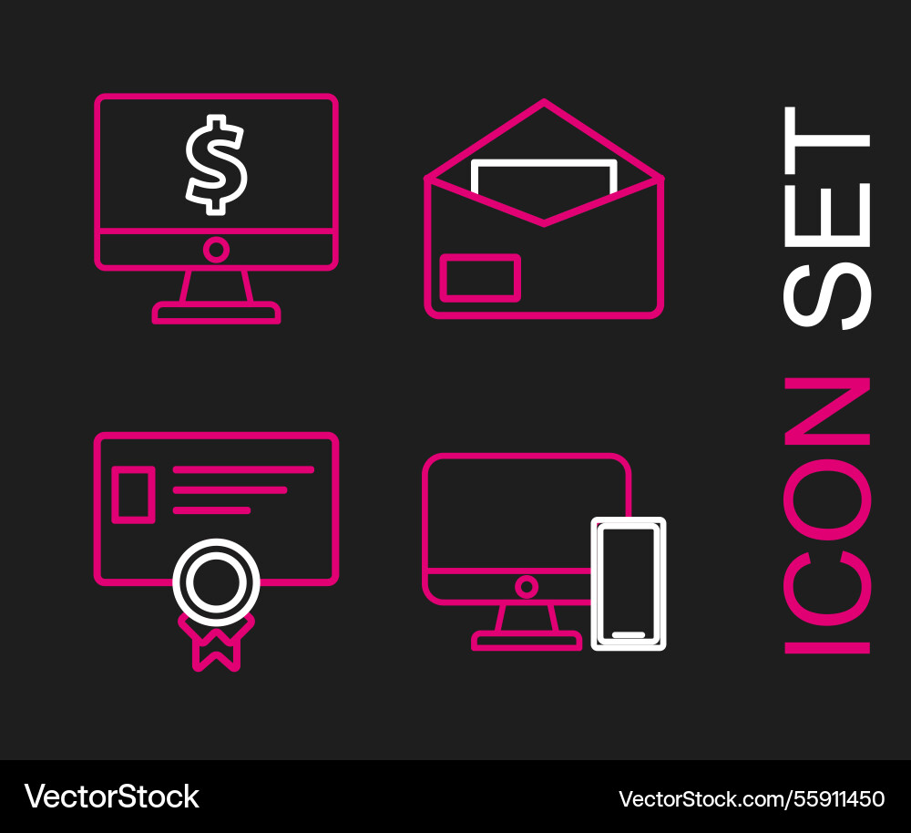 Set line computer monitor and mobile phone Set line computer monitor and mobile phone vector image