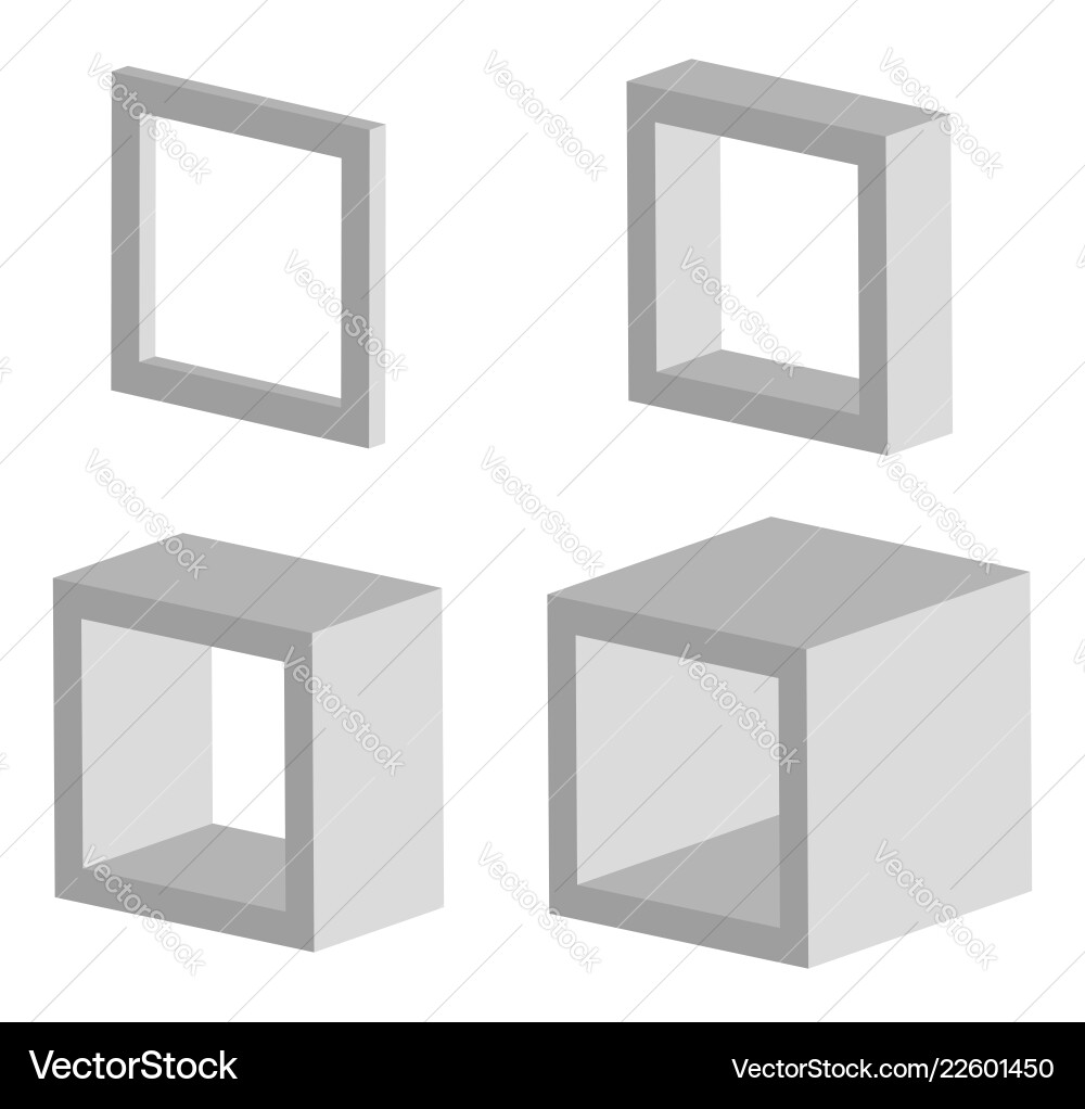 Set of 3d square model icons with different depths Set of 3d square model icons with different depths vector image
