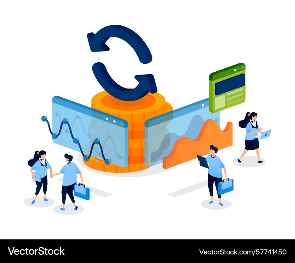 Stack of coins and a financial flow chart Vector Image