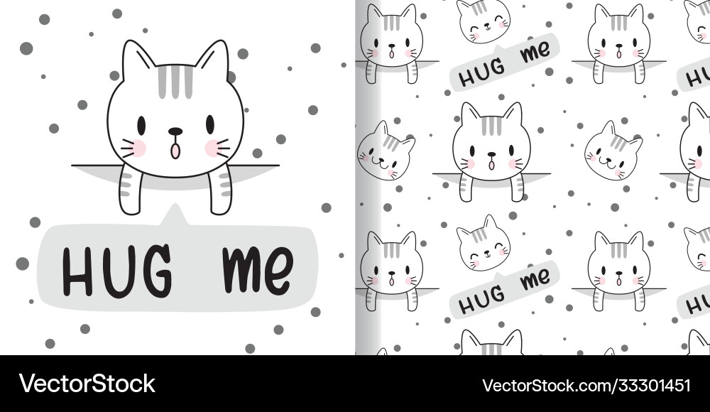 002 draw happy cat print seamless pattern vector image