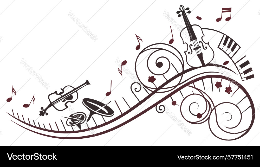 Dynamic music notes and instruments border design Vector Image