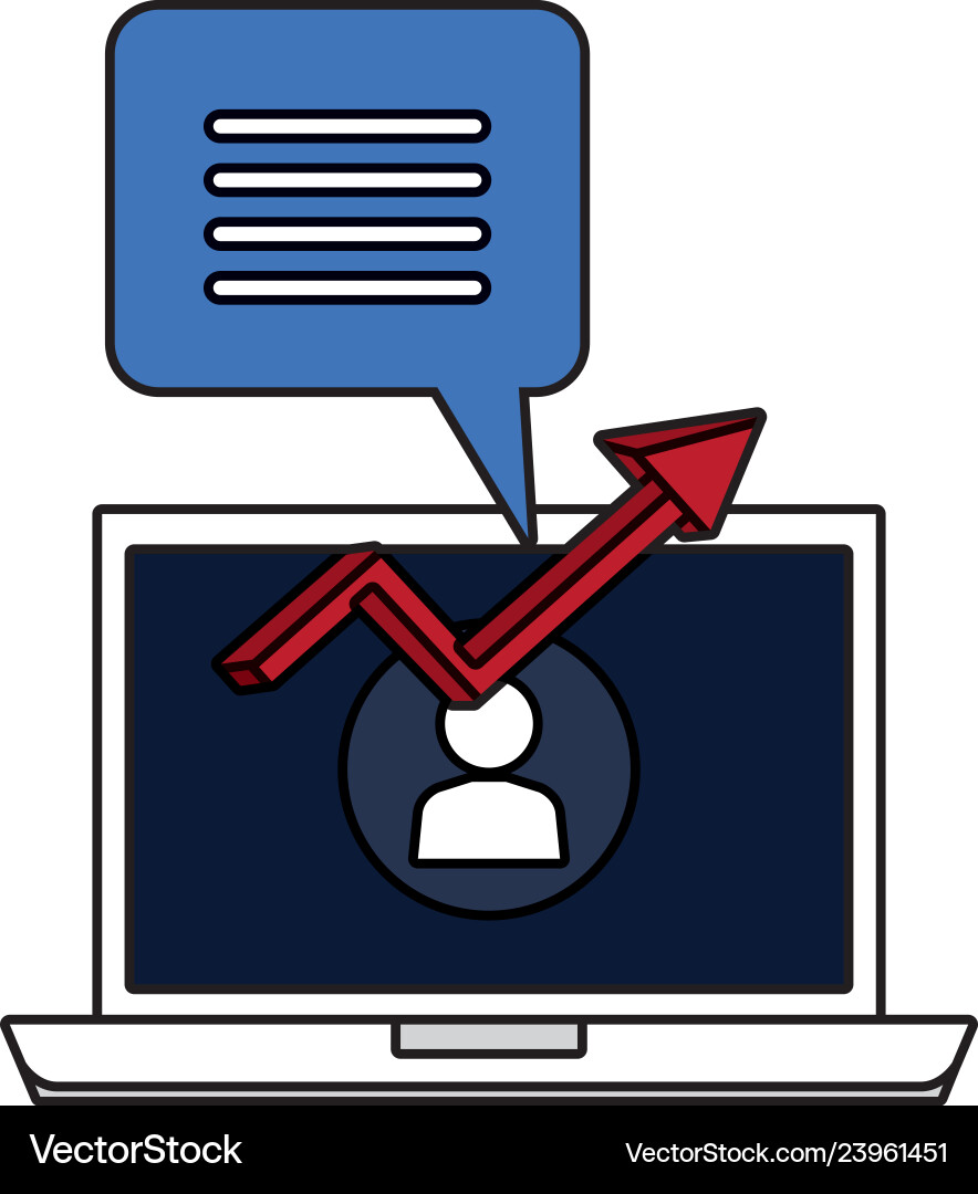 Laptop computer with speech bubble and arrow Laptop computer with speech bubble and arrow vector image