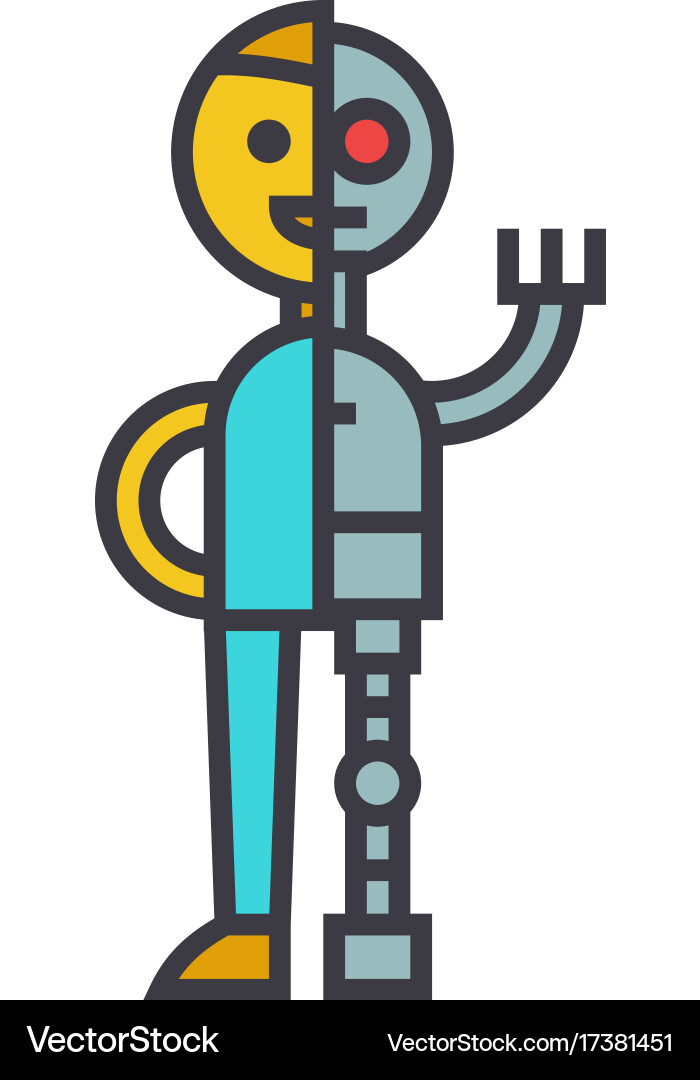 Man android robot flat line concept Vector Image
