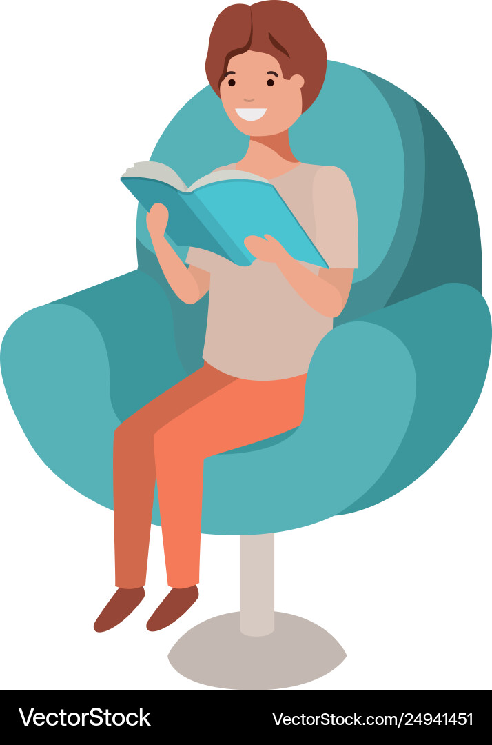 Man reading book in sofa avatar character Vector Image