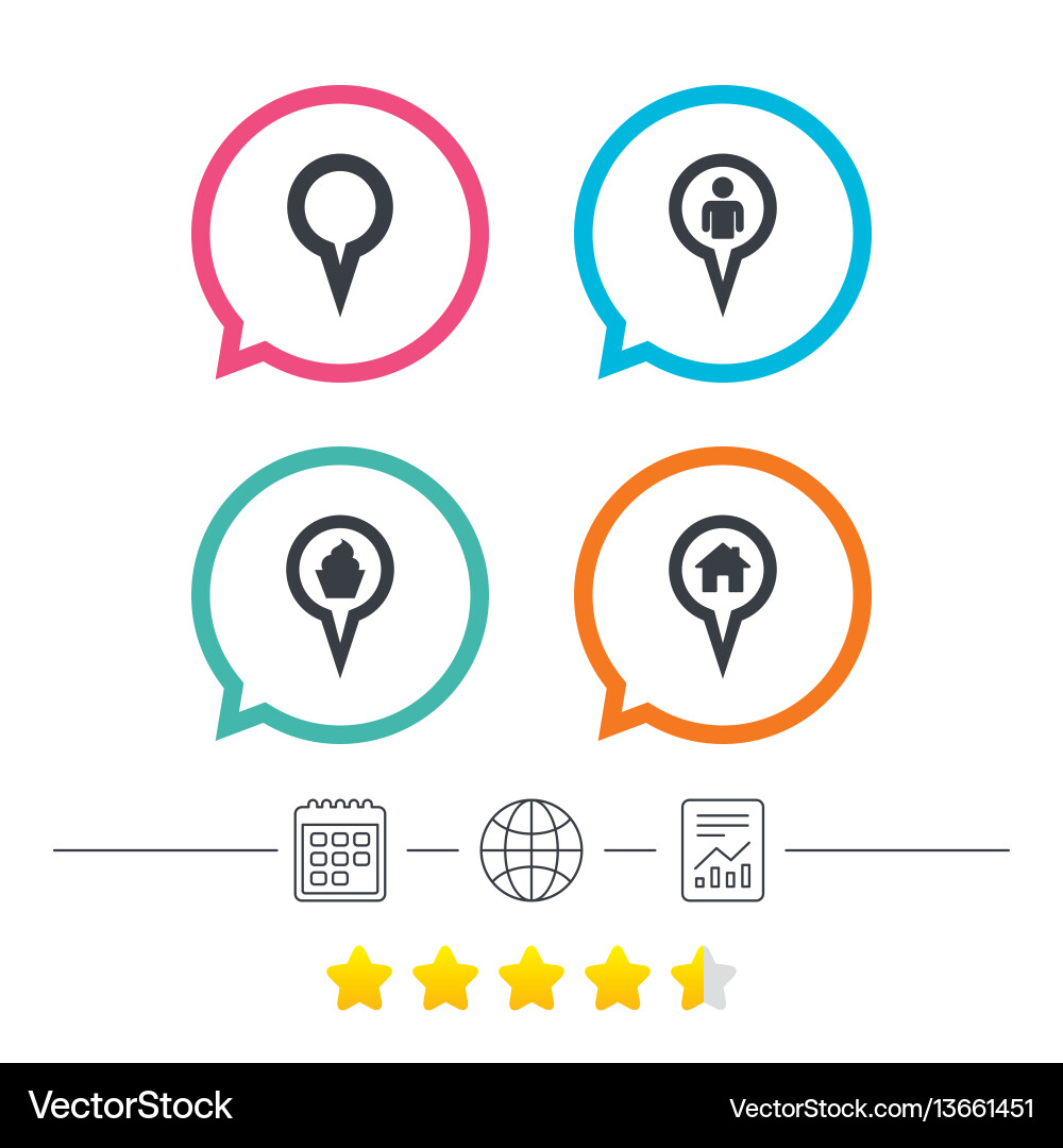 Map pointer icons home food and user location Map pointer icons home food and user location vector image
