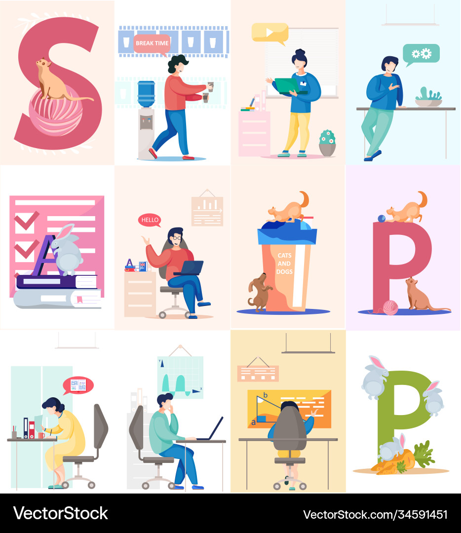 People in various common situations work and rest People in various common situations work and rest vector image