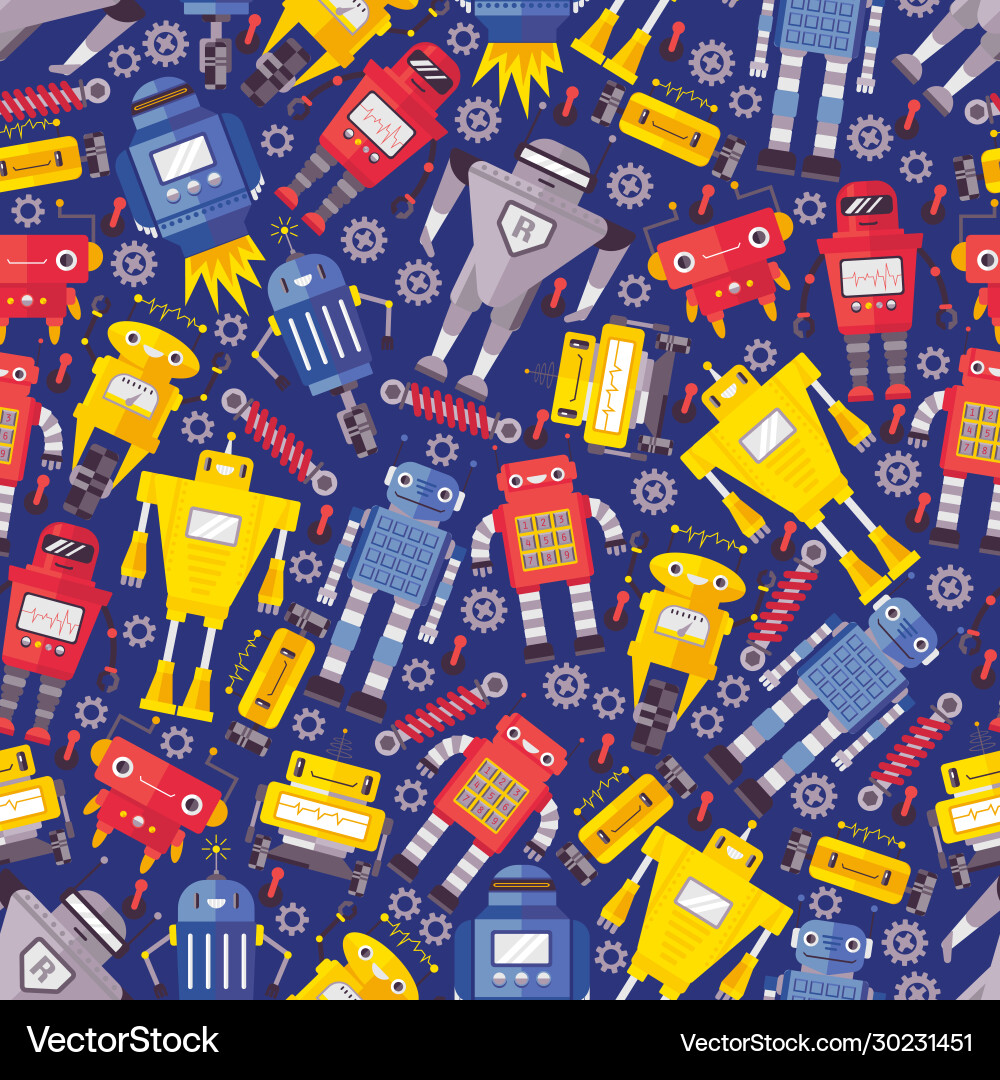 Robot and cyborg character seamless pattern Robot and cyborg character seamless pattern vector image