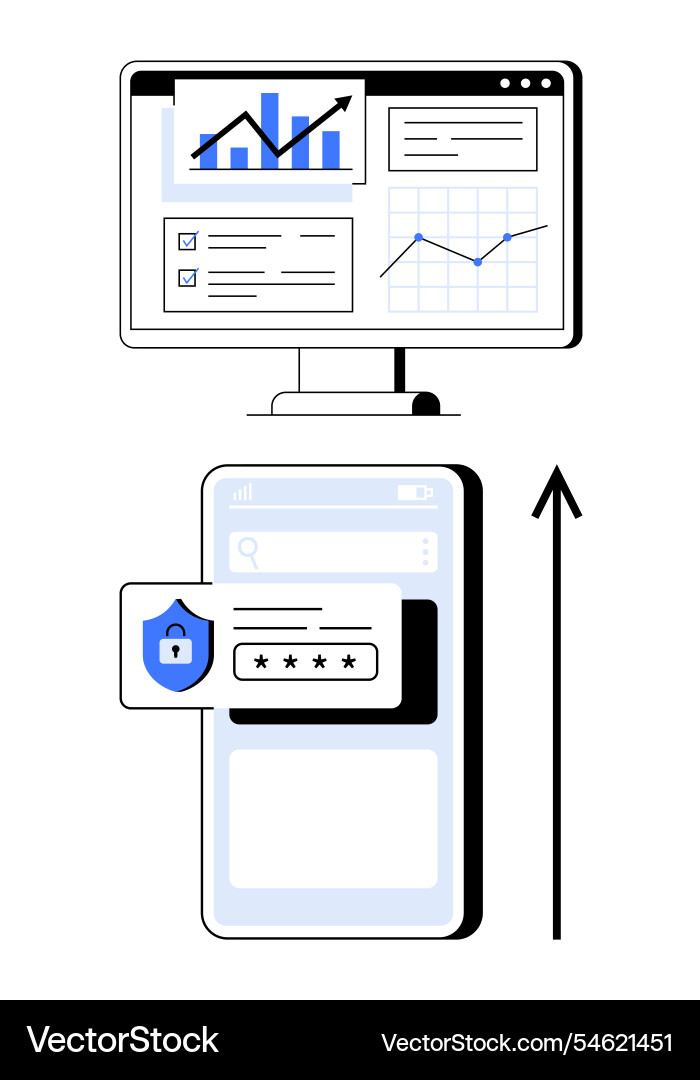 Secure data transfer analyzing trends across Secure data transfer analyzing trends across vector image