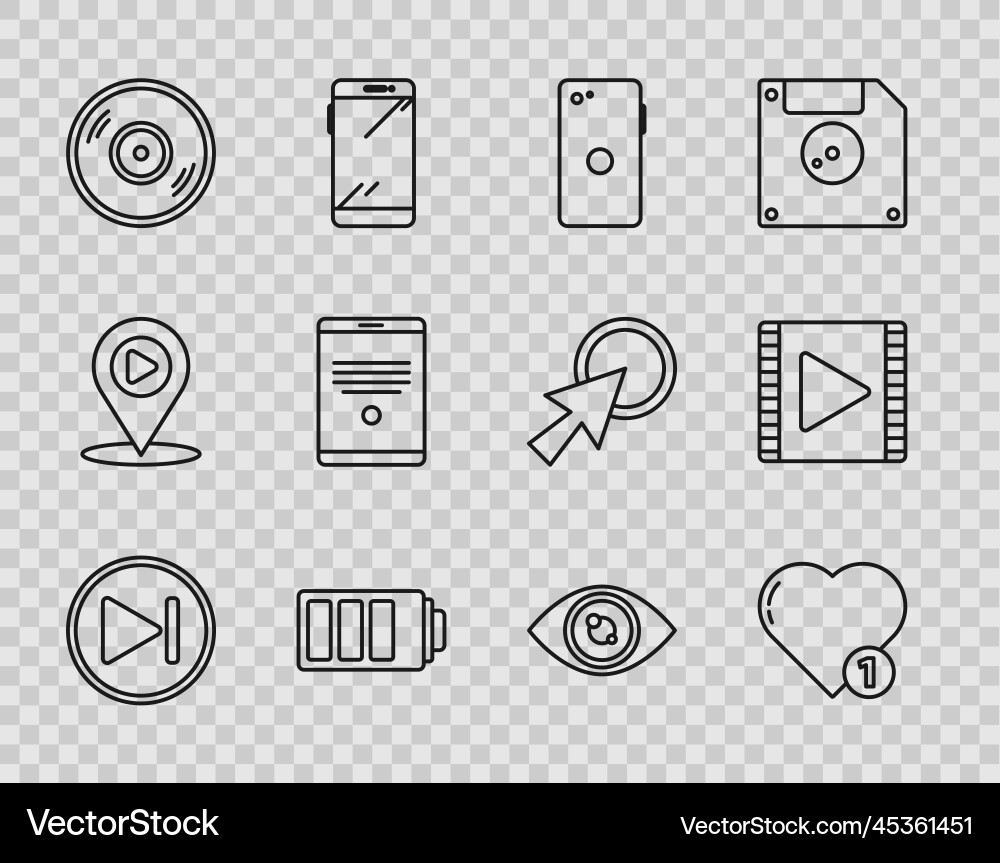 Set line fast forward like and heart smartphone Set line fast forward like and heart smartphone vector image