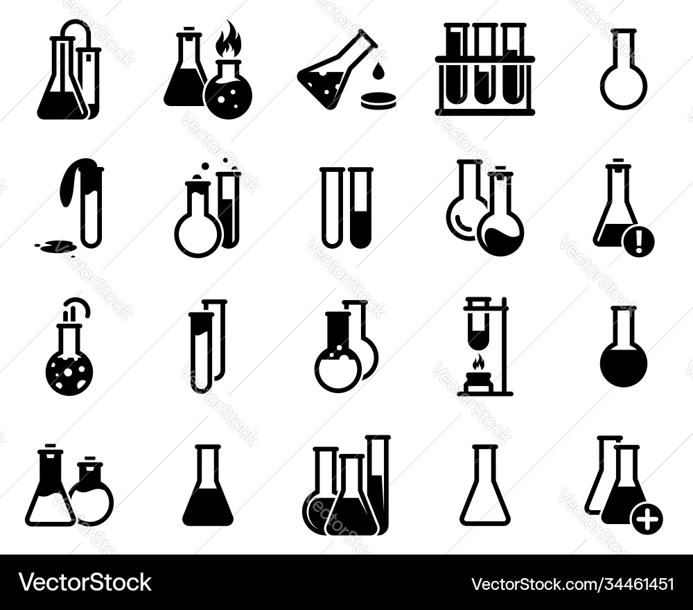 Set simple icons on a theme flask laboratory Vector Image