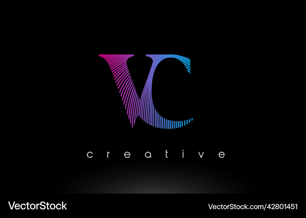 Vc logo design with multiple lines and purple Vector Image