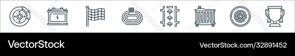 Auto racing line icons linear set quality vector image