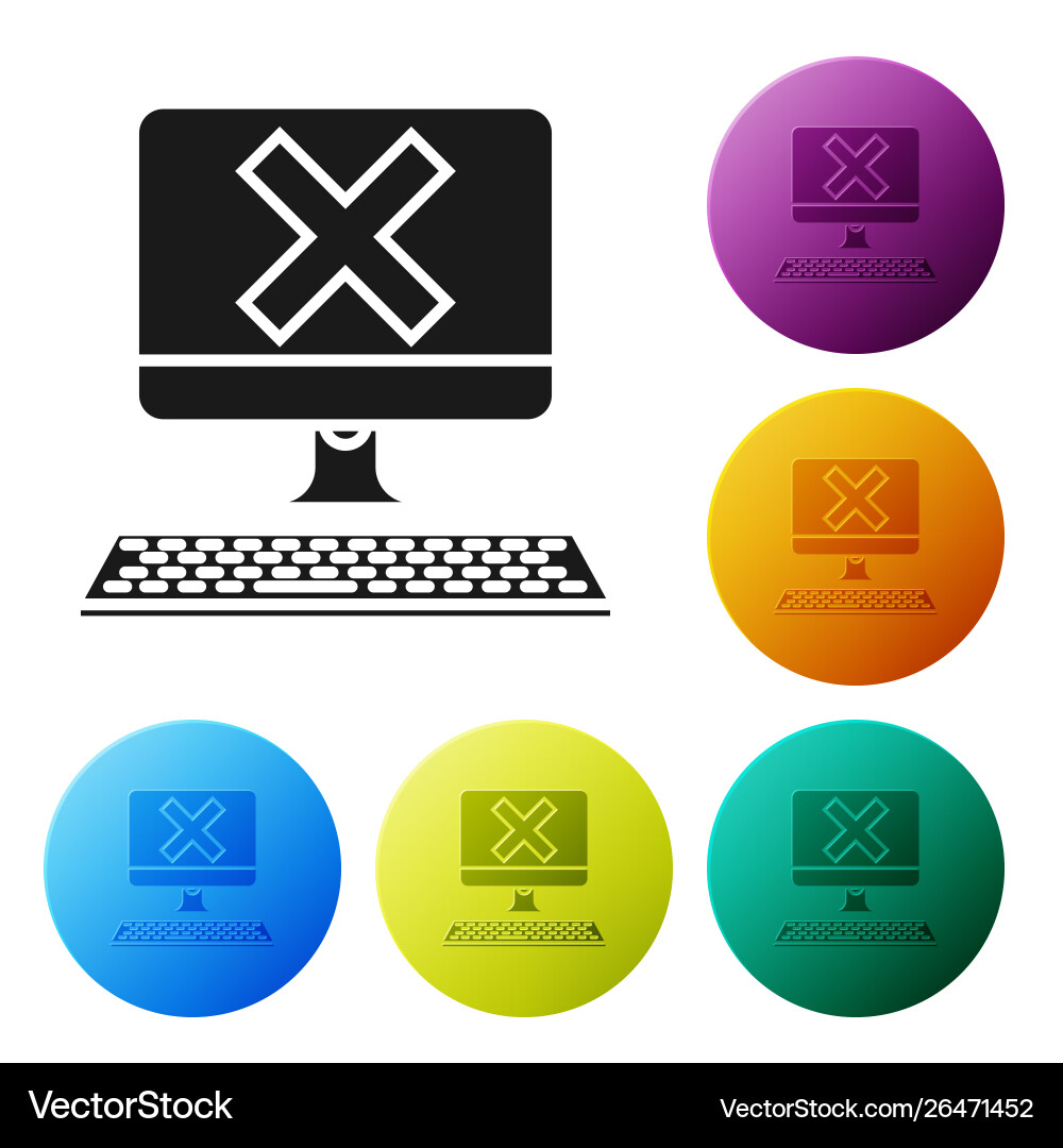 Black computer with keyboard and x mark icon Black computer with keyboard and x mark icon vector image