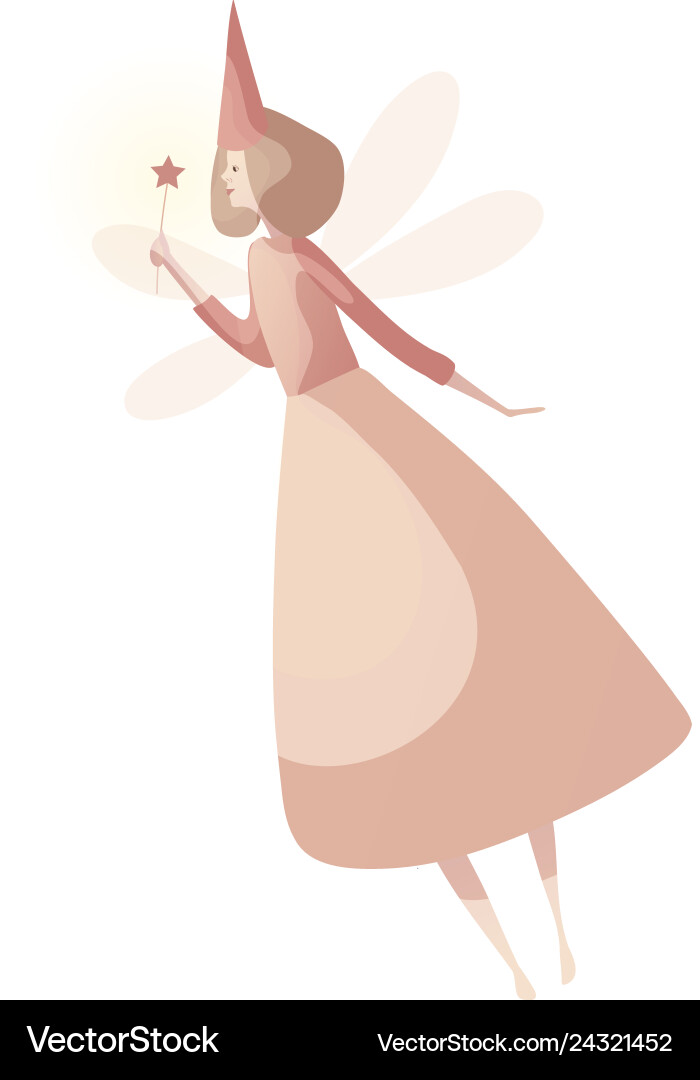 Cartoon fairy in magical cap with magic wand Cartoon fairy in magical cap with magic wand vector image