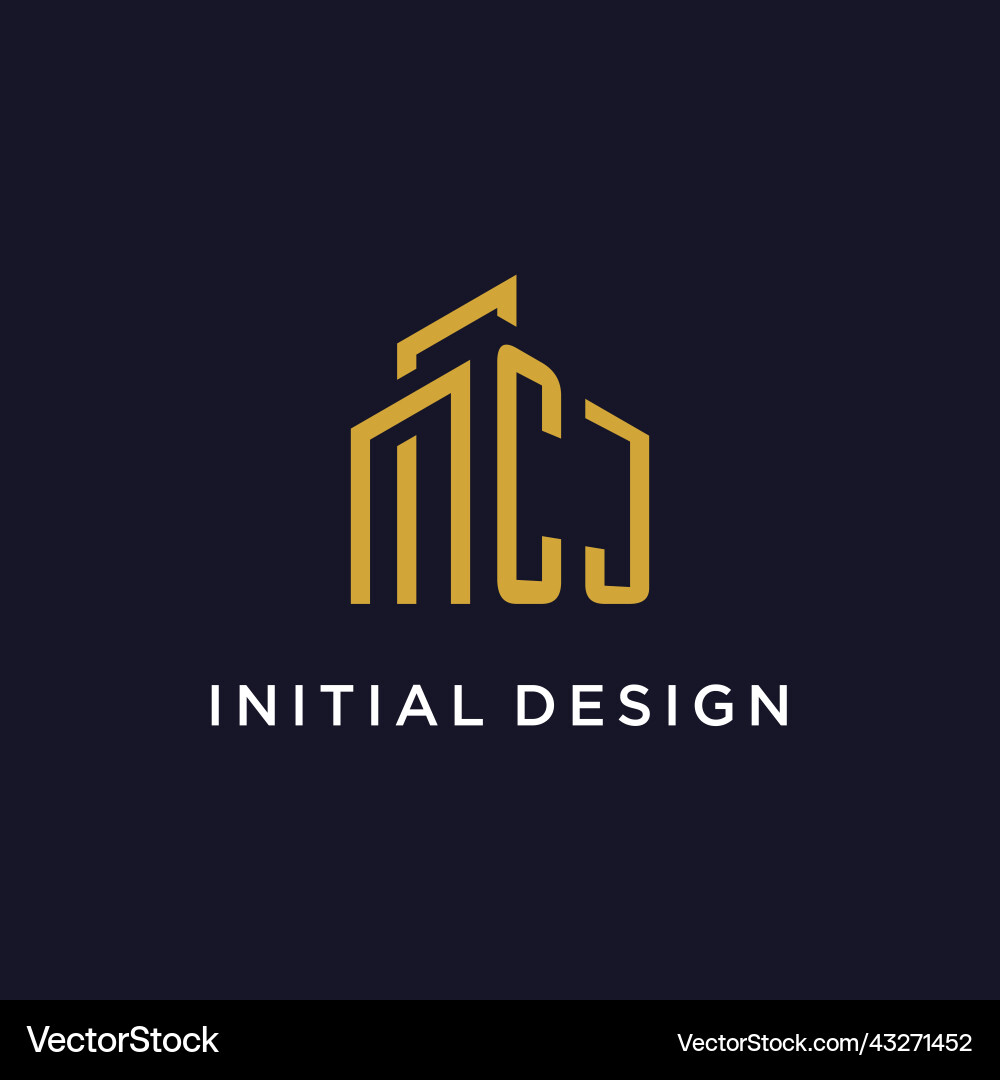 Cj initial monogram with building logo design vector image