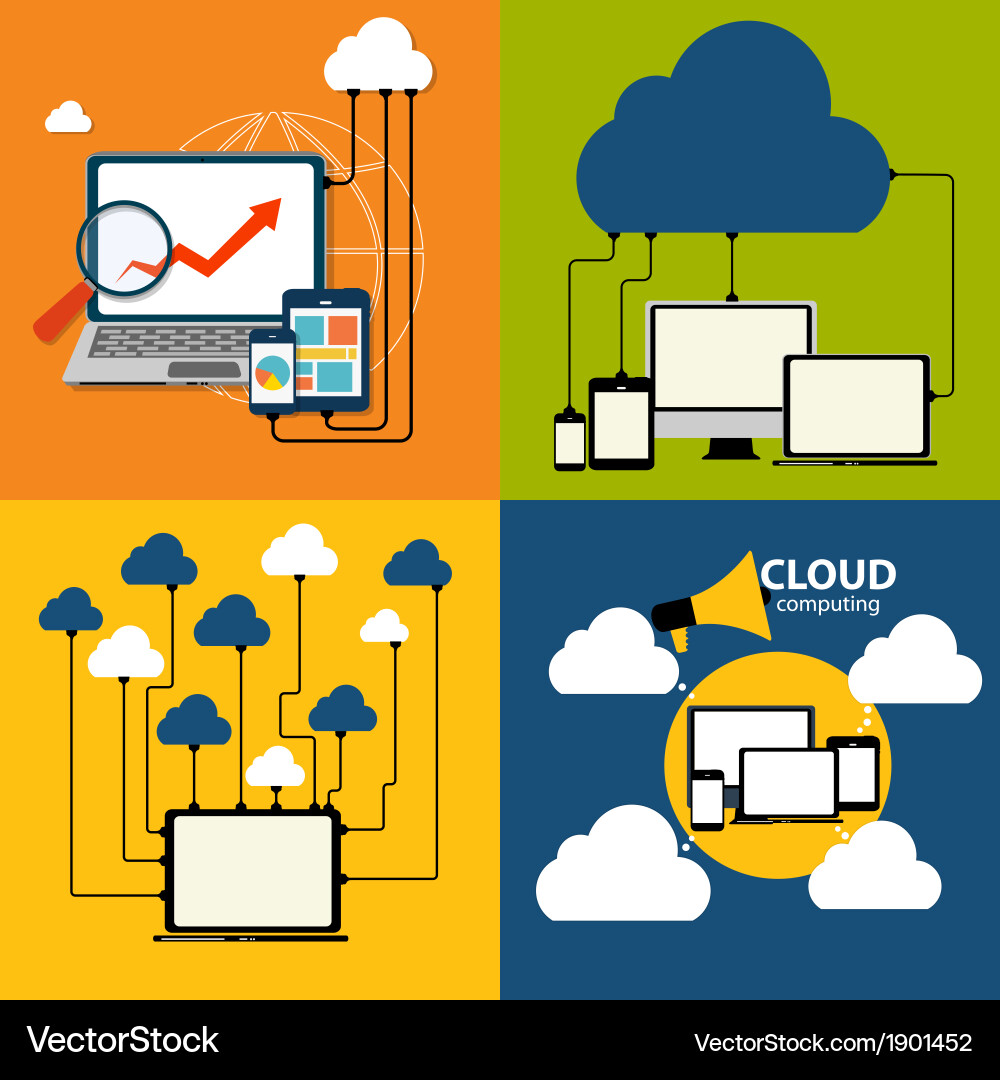 Cloud computing concept on different electronic vector image