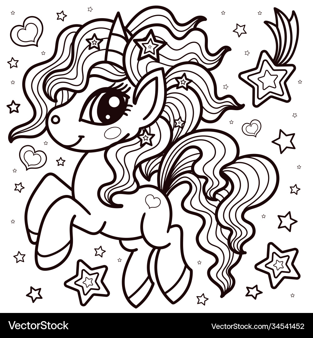 Cute little unicorn black and white image vector image