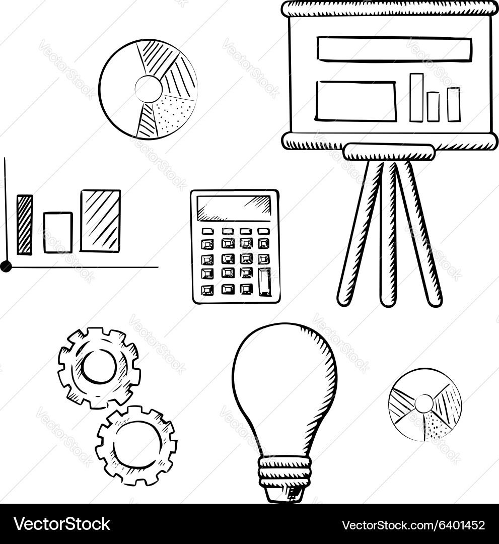 Flip chart graphs calculator idea and gears vector image