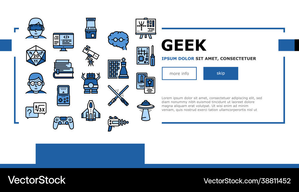Geek nerd and gamer landing header Geek nerd and gamer landing header vector image