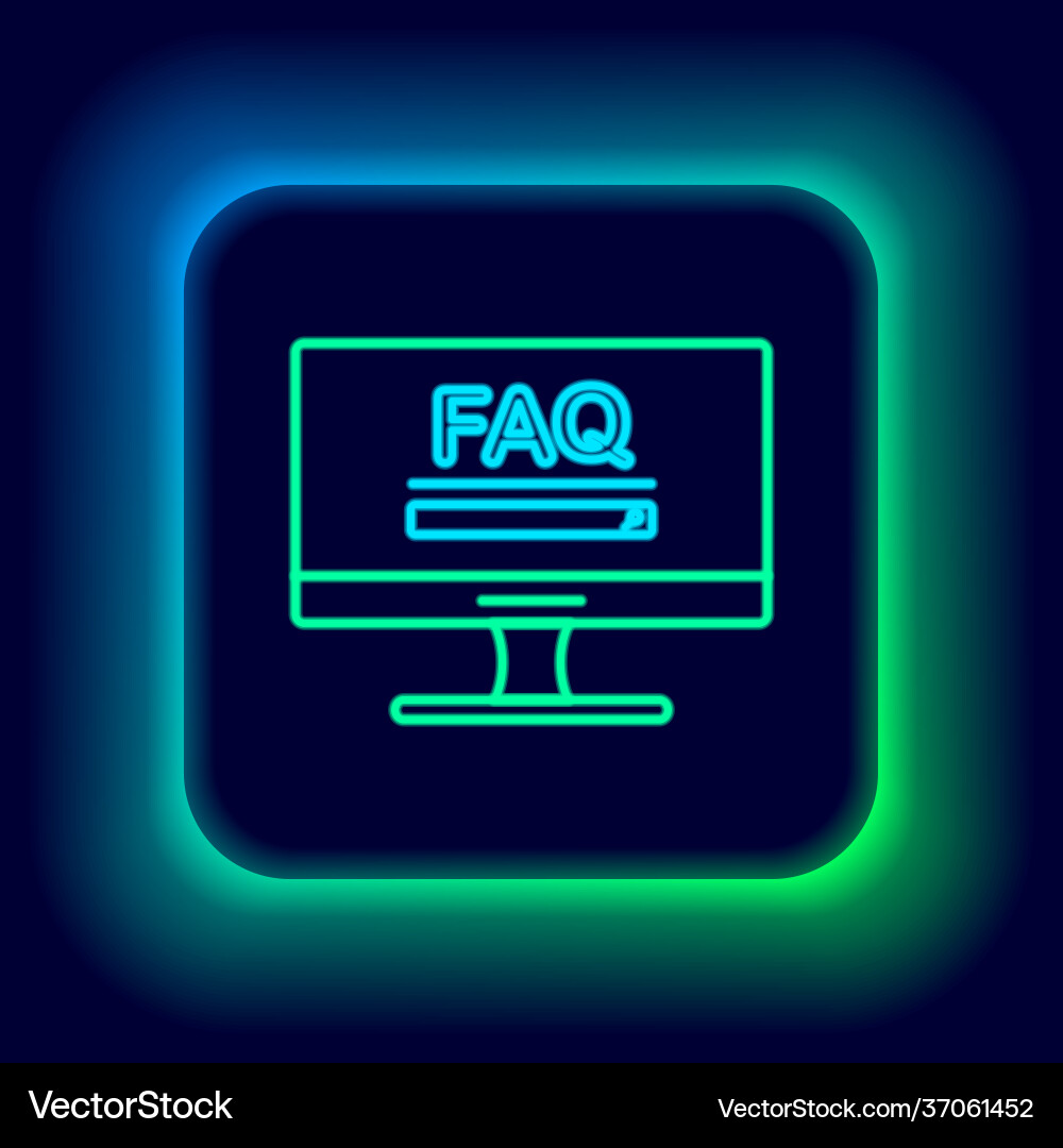 Glowing neon line computer monitor with text faq vector image