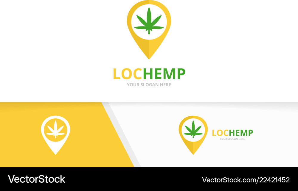 Marijuana leaf and map pointer logo Vector Image