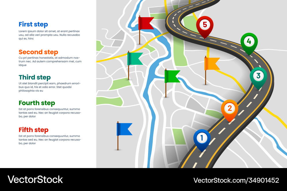 Navigation Map with GPS Route & Location Pins vector image
