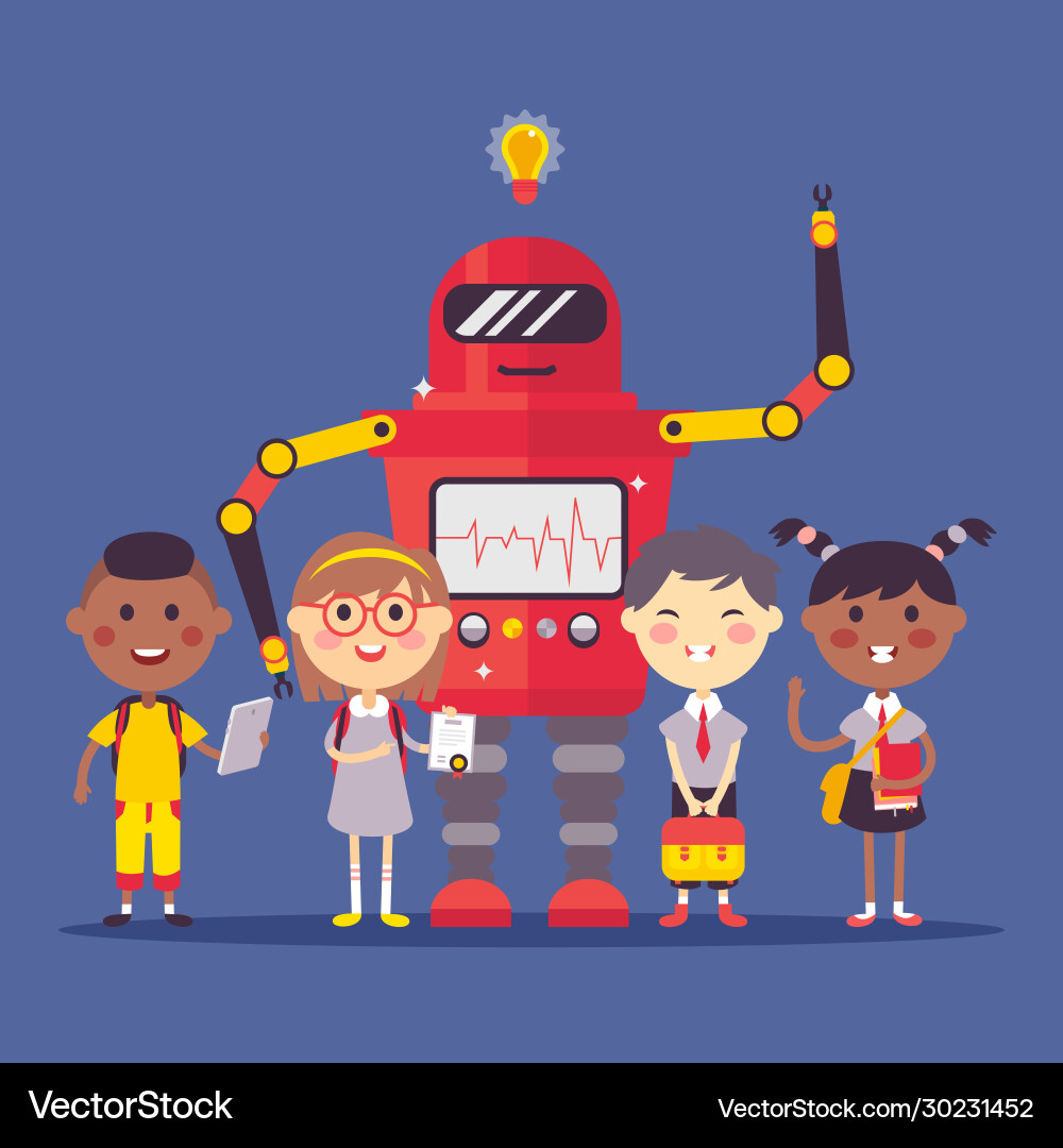 Robot character child automatic device teaching Robot character child automatic device teaching vector image