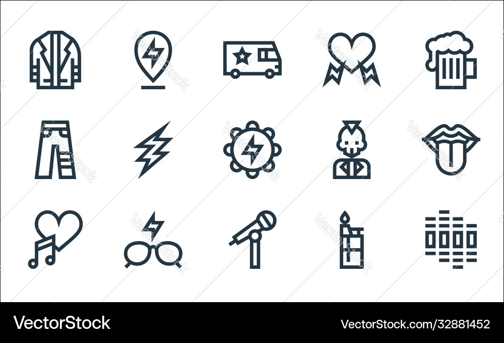 Rock and roll line icons linear set quality vector image