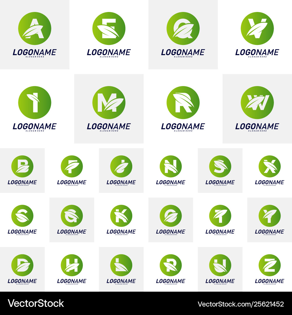 Set font with leaf logo design concepts nature Set font with leaf logo design concepts nature Vector Image
