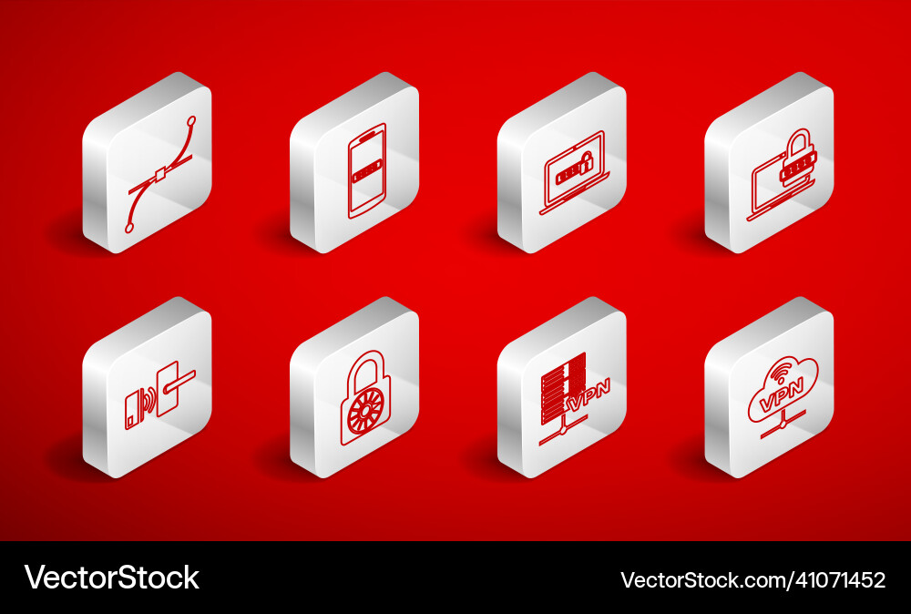 Set line vpn network cloud connection mobile Vector Image