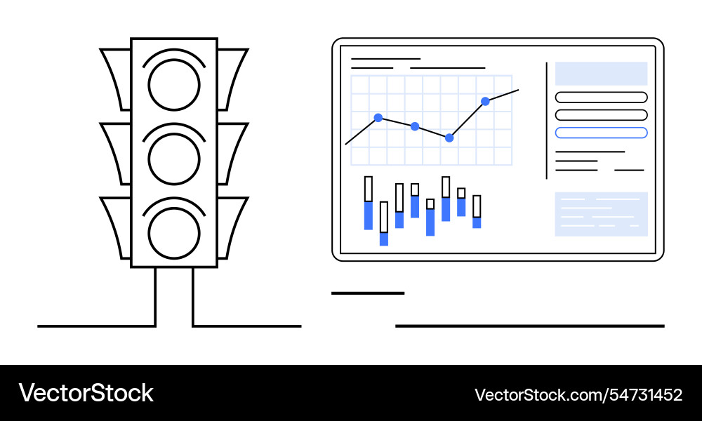 Traffic light beside a data analytics dashboard Traffic light beside a data analytics dashboard Vector Image