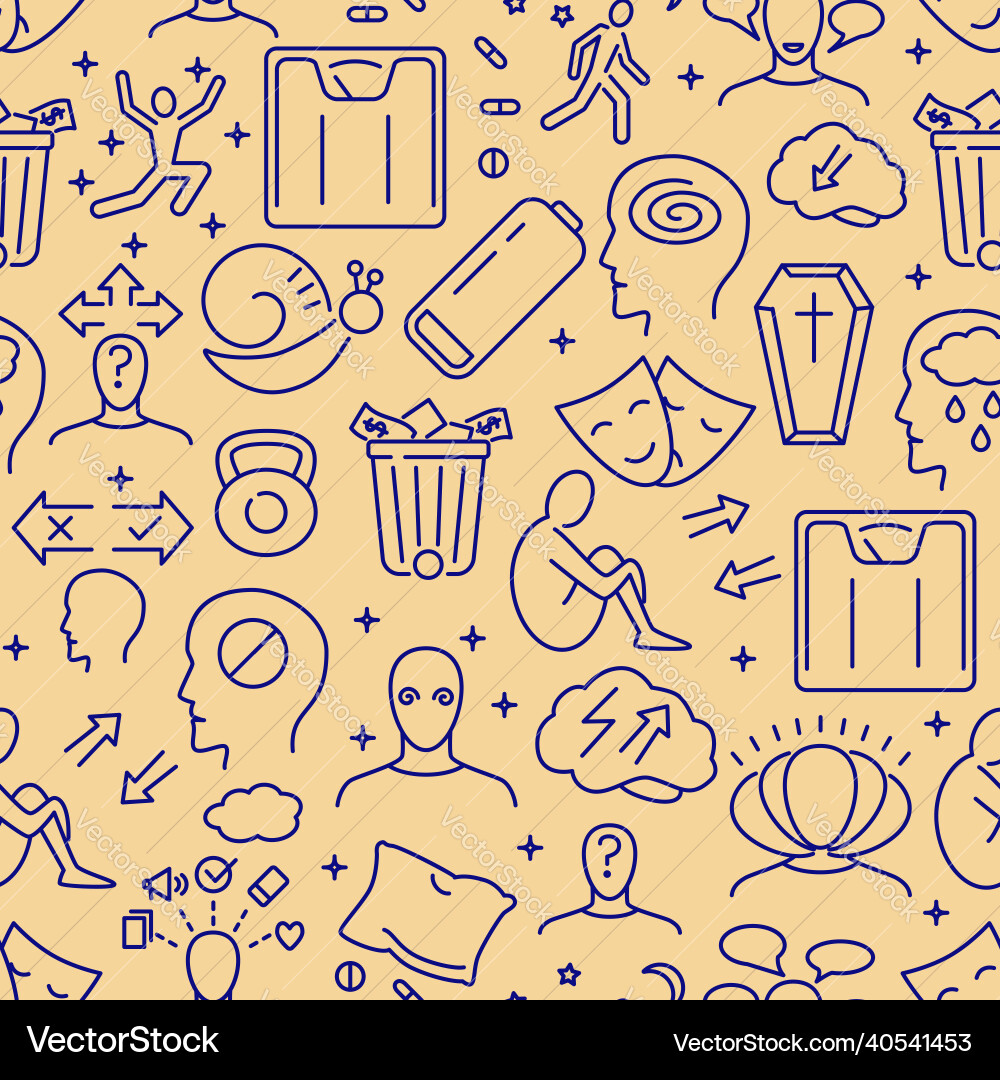 Bipolar disorder seamless pattern in line style Bipolar disorder seamless pattern in line style vector image